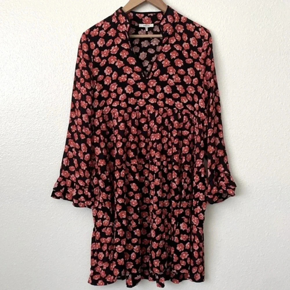 Ganni S Lindale Red Floral Crepe Mini Dress - Picture 4 of 13